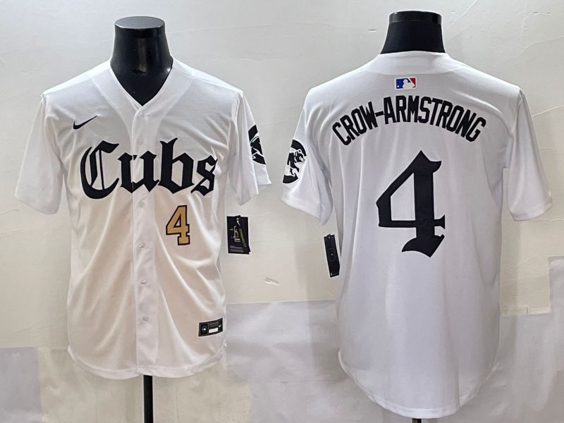 Men 2025 Chicago Cubs #4 Crow-Armstrong White Five generations Joint Name Nike MLB Jersey style 2
